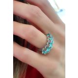 Sky Diamond Blue Aquamarin Taşlı 925 ayar Gümüş Beş Taş Yüzük
