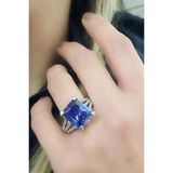 Sky Diamond purple Tanzanit Taşlı 925ayar Gümüş Üzerine Beyaz Altın Kaplama Baget Tek Taş Yüzük
