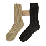 Sky Socks 2'li Alpaka Yün Örgülü Kışlık Kalın Kahverengi-bej Çorap