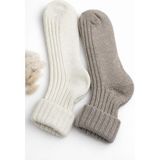 Sky Socks 2'li Yünlü Kalın Kışlık Kıvrıklı Kahverengi-Ekru Unisex Soket Çorap Seti - 36 - 42 - Bej - Açık Kahverengi