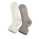 Sky Socks 2'li Yünlü Kalın Kışlık Kıvrıklı KAhverengi-Ekru Unisex Soket Çorap Seti