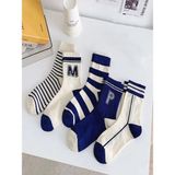 Sky Socks 5'li Ekonomik Paket Mavi Çizgili Desenli Kokulu Soket Çorap Seti - 36 - 42 - Mavi - Beyaz