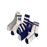 Sky Socks 5'li Ekonomik Paket Mavi Çizgili Desenli Unisex Soket Çorap Seti Tek Beden