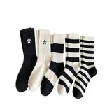 Sky Socks 5'li Ekonomik Paket Siyah-Beyaz Çizgili Desenli Unisex Tenis Çorap Seti Tek Beden
