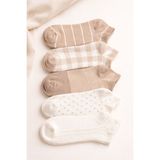 Sky Socks 5'li Pamuklu Kokulu Bayan Patik Çorap - 36 - 42 - Ekru - Kahverengi
