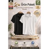 SKYBEAR Siyah Beyaz 2'li Erkek %100 Pamuk Oversize Kısa Kollu Premium Kalite Fitilli Gömlek