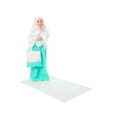 skycott 4 parça set Kız Çocuk Namaz Elbisesi Mint etek Yıldız Dantel Detaylı başörtü seccade ve çanta 884