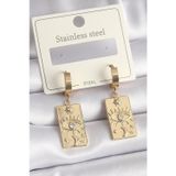 Skygo 316L Çelik Gold Renk Zirkon Taşlı Göz İşleme Detay Plaka Model Kadın Küpe