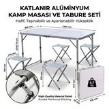 Skygo Alüminyum Kamp Masası ve 4 lü Tabure Seti (Katlanır)