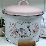 Skygo Emaye Bakraç Yoğurt Tenceresi Bakliyat Saklama Tenceresi Patates Soğan Kovası 22 cm 5 Litre - Pembe