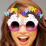 Skygo Happy Birthday Yazılı Beyaz Fuşya Renk Parti Gözlüğü 12x7 cm
