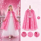 Skygo Kar Tanesi Desenli Pembe Elsa Pelerini - Astarlı Frozen Pelerini 85 cm