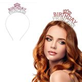 Skygo Kristal Taşlı Pembe Birthday Princess Yazılı Parti Tacı 19x11 cm