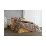 Skygo Lüks%80 Pamuklu Çift Kişilik Nevresim Takımı Seti Yorgan Kılıfı Love Kalp Desen 200X220 cm + Lastikli Battal Boy Çarşaf 180X200X30 cm +2 Yastık Kılıflı 50X70 cm (Kahverengi, Kareli)