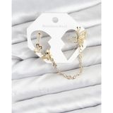 Skygo Pirinç Gold Renk Kelebekli Model Zincir Bağlantılı Ear Cuff Küpe Seti