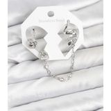 Skygo Pirinç Gümüş Renk Yılan Model Zincir Bağlantılı Ear Cuff Küpe Seti