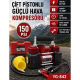 Skygo Profesyonel Hava Kompresörü 150 Psi 12V Çift Pistonlu Çantalı Özel Ekstra 4 Şişirme Aparatlı