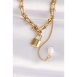 Skygo TJ-BKO8632 316L Çelik Zincir Altın Renk Tiffany Zincirli Love Yazılı Kilit Kolye