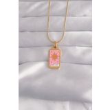 Skygo TJ-BKO9029 316L Çelik Gold Renk Pembe Mineli Güneş Model Tarot Kolye