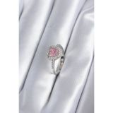 Skygo TJ-BYK2859 Pirinç Gümüş Renk Pembe Zirkon Taş Kalp Charm Model Kadın Yüzük