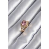 Skygo TJ-BYK2951 Pirinç Gold Renk Pembe Zirkon Taşlı Charm Kalp Model Kadın Yüzük