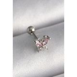 Skygo TJ-PR1241 316L Çelik Gümüş Renk Pembe Zirkon Taşlı Kelebek Tragus Piercing