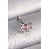 Skygo TJ-PR1251 316L Çelik Gümüş Renk Pembe Zirkon Taşlı Fiyonk Tragus Piercing