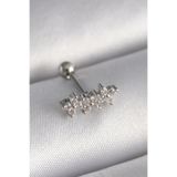 Skygo TJ-PR1255 316L Çelik Gümüş Renk Zirkon Taşlı Yonca Tragus Piercing
