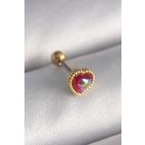 Skygo TJ-PR1266 316L Çelik Gold Renk Kırmızı Mineli Kalp Tragus Piercing
