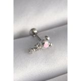 Skygo TJ-PR1281 316L Çelik Gümüş Renk Zirkon Taş Detay Pembe Kalp İşleme Tragus Piercing