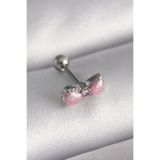 Skygo TJ-PR1295 316L Çelik Gümüş Renk Pembe Kurdele Zirkon Taş Detay Tragus Piercing