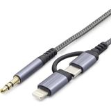 Skygo Type-C + Lightning To 3.5 mm Ses Kablosu - Siyah GJ-027 - Renkli