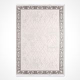 Skyla Krem Çerçeveli Modern Geometrik Etnik Desenli Boho Makinada Yıkanabilir Hafif Hav Toz Vermez Leke Tutmaz Kaymaz Taban Dijital Makine Baskı Halı Oturma Odası Salon Yolluk Koridor Mutfak Halısı