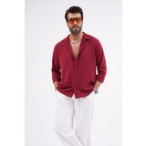 SKYMOOD Keten Dokulu Oversize Erkek Gömlek Bordo