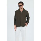 SKYMOOD Keten Dokulu Oversize Erkek Gömlek Mint