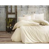 Skyrose 1 cm Çizgili Saten Nevresim Takımı Çift Kişilik Skyrosevipcollection - 220 x 240 cm - Krem