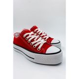 Skywalk Keten Kırmızı Yüksek Taban Sneaker Spor Ayakkabı