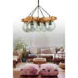 ŞL Şef Light Otantik Ahşap Beşli Füme Glop Camlı Avize