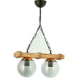 ŞL Şef Light Otantik Ahşap Ikili Füme Glop Camlı Avize