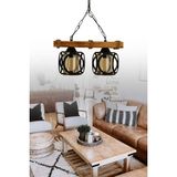 ŞL Şef Light Otantik Ahşap Ikili Kafesli Boru Cam Avize - Bal Cam