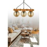 ŞL Şef Light Otantik Ahşap Üçlü Sarı Glop Camlı Avize - Bal Cam