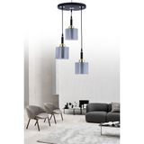 ŞL Şef Light Sarkıt Tepsi Siyah 3'lü Çift Cam Füme Camlı Avize