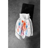 Slatra Erkek Beyaz Stars Kabartma Baskı Kapüşonlu Oversize Sweatshirt