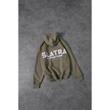 Slatra Erkek Haki Chaos Team Nakışlı Kapüşonlu Oversize Sweatshirt