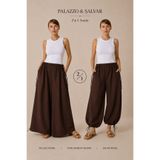 SLAVİ İSTANBUL Kadın Kahverengi Oversize Mikro Saten Palazzo Şalvar Geniş Paça Pantolon S-3XL Uyumlu