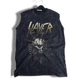 Slayer Baskılı Yıkamalı Kolsuz Tişört, Unisex Rock Band Temalı Sıfır Kol Vintage Atlet - Siyah - 3XL