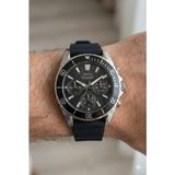 Slazenger 44MM Gümüş Kasa, Siyah Silikon Kordon, Multifonksiyon, Spor Erkek Kol Saati - Siyah - Gümüş