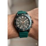 Slazenger 44MM Kurşun Renk Kasa, Yeşil Silikon Kordon, Multifonksiyon Erkek Kol Saati