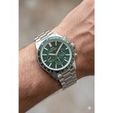 Slazenger Dual Time, Lüks Tasarım Erkek Kol Saati | 42MM, Çelik Kordon, Mineral Cam, 10ATM - Gümüş - Yeşil