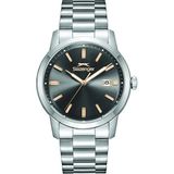 Slazenger Erkek Kol Saati Gümüş Kasa Kurşuni Kadran 42MM Mineral Cam 10 Atm Su Geçirmez Paslanmaz Çelik - Siyah - Metal